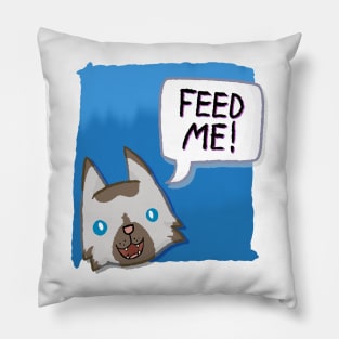 Feed Me! [Chocolate Point Cat With A Blue Background] Pillow