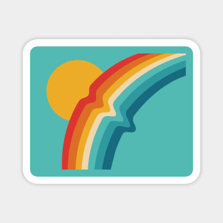 Rippled Retro Rainbow with Sun on Pale Blue Background Magnet