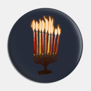 Detailed Lit Menorah Drawing Pin