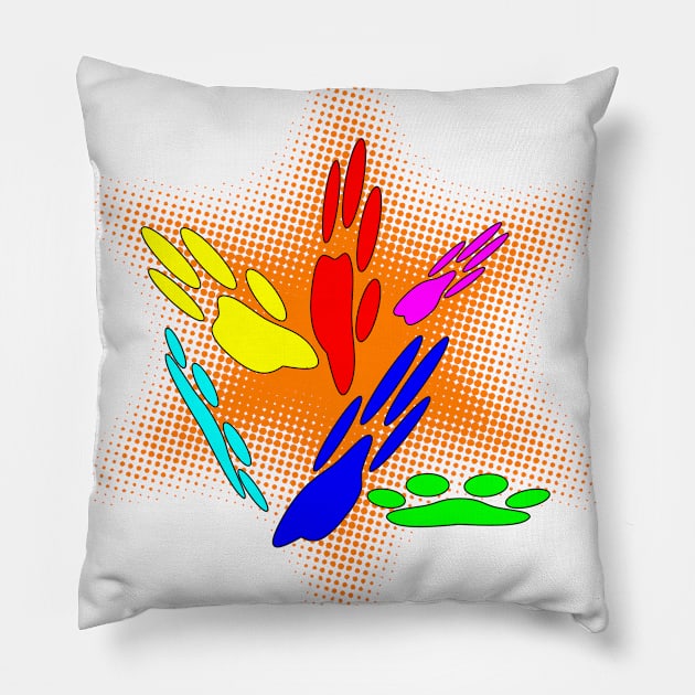 Pop Art Dog Paw Prints Pillow by Braznyc