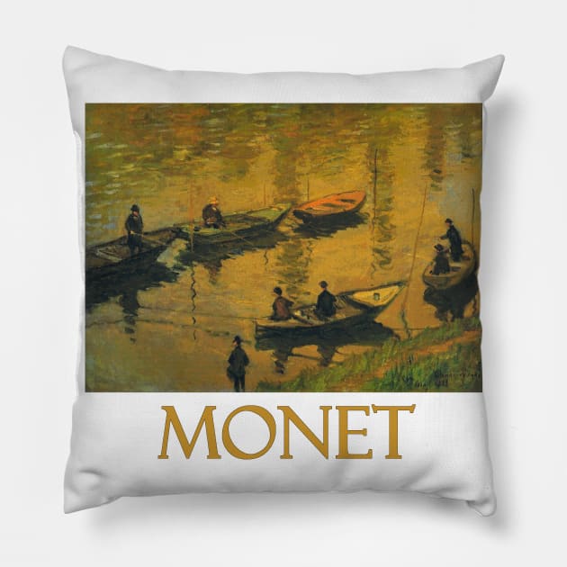 Anglers on the Seine at Poissy (1882) by Claude Monet Pillow by Naves