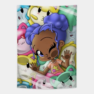 African American Girl and Cats Tapestry