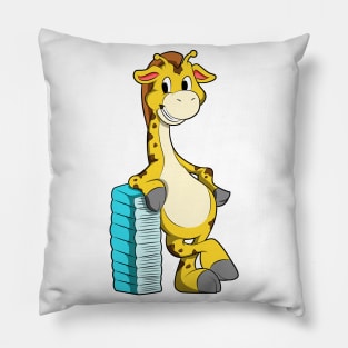 Giraffe with Stack of Books Pillow