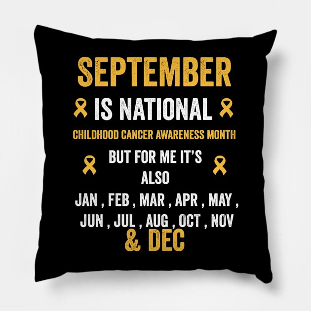 September is national childhood cancer awareness month - gold ribbon awareness month Pillow by Merchpasha1