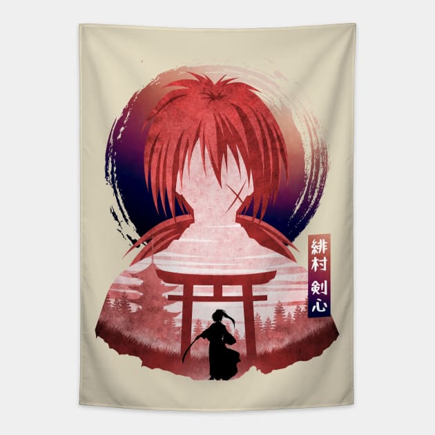 Minimalist Silhouette Kenshin Tapestry by saufahaqqi