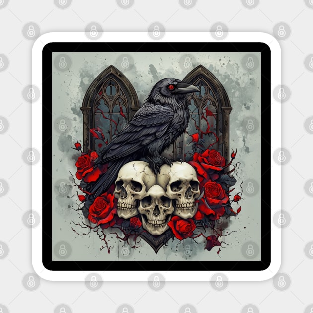 Raven's Gothic Elegy With Roses Magnet by Steve