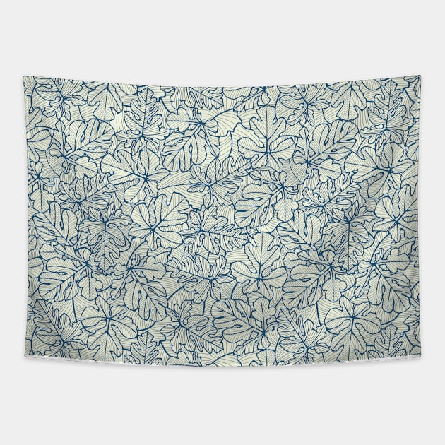 Funky Leaf Line Art Seamless Surface Pattern Design Tapestry by zarya_kiqo