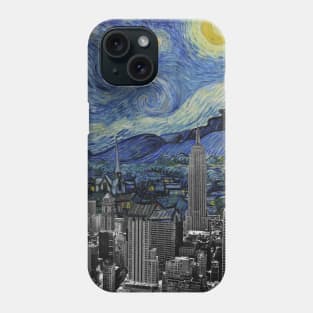 The Starry Night by Vincent Van Gogh and New York Skyline Phone Case