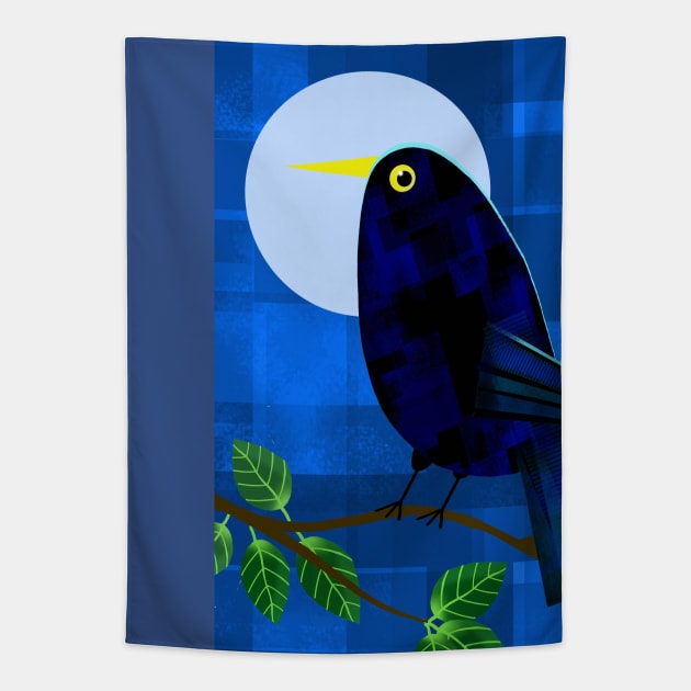 Blackbird at Night Tapestry by Scratch