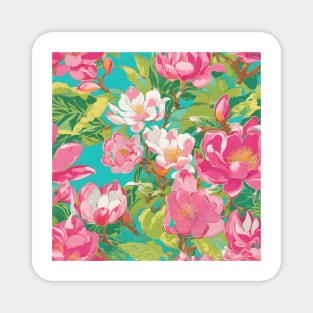 Preppy magnolia flowers on turquoise Magnet