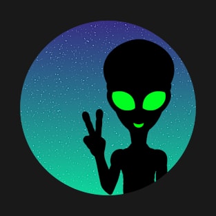 Colourful, Cute Design of an Alien Giving a Peace Sign T-Shirt