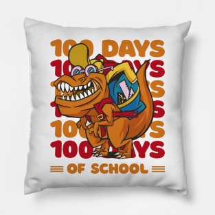 100 Days of school typography featuring a T-rex dino with bacpack #2 Pillow