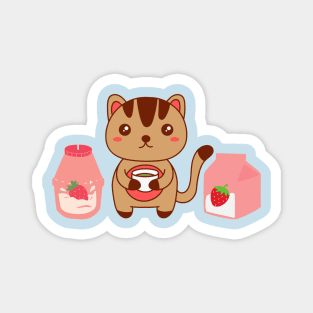 Kawaii kitty strawberry tea Magnet