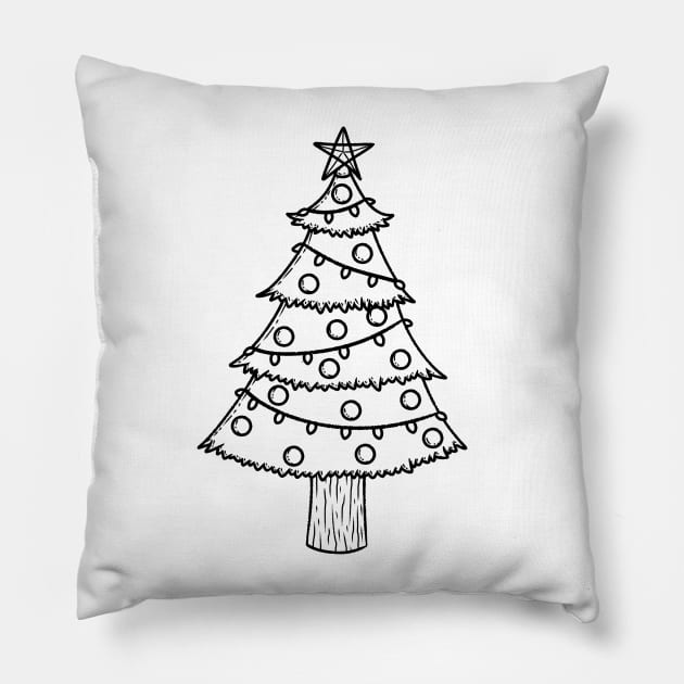 Christmas tree lineart version Pillow by KammyBale