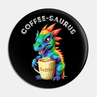 Cute Rainbow Dinosaur T-Rex - Coffee-saurus - Kawaii Anime Dino & Coffee Lover Pin