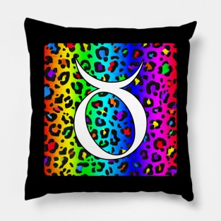 Taurus Zodiac Horoscope Rainbow Leopard Print Square Monogram Pillow