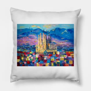 Barcelona In Evening Dress. La Sagrada Familia Pillow