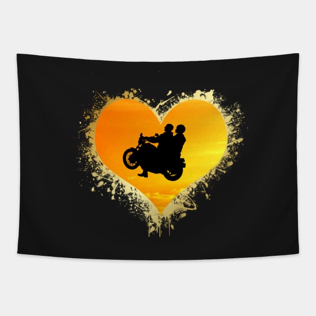 Biker Couple Motorcycle Love Heart 101 Tapestry by hispanicworld