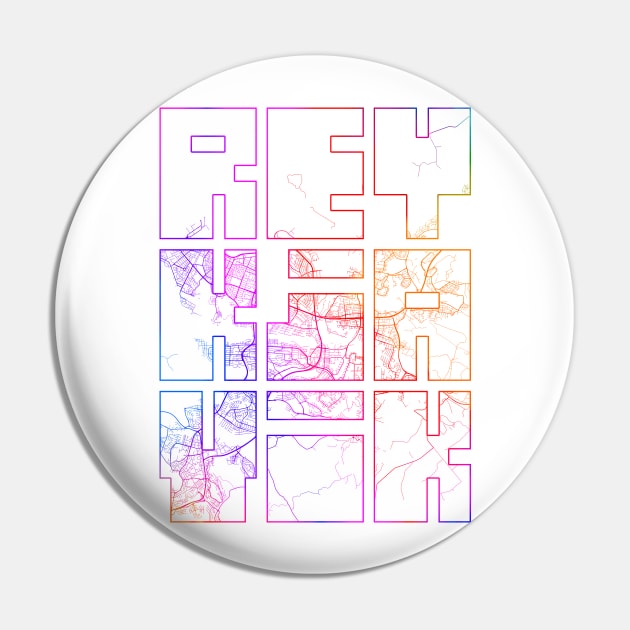 Reykjavik, Iceland City Map Typography - Colorful Pin by deMAP Studio