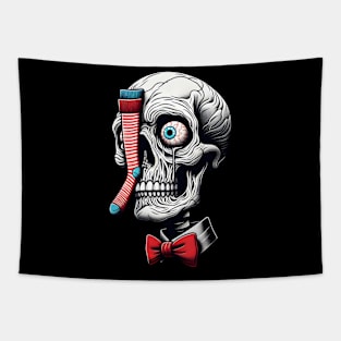 A Skull With Stuck Socks And A Bow Tie Tapestry