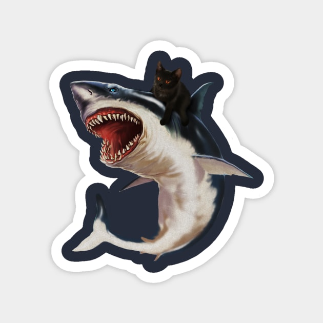 Funny Black Cat Riding a Shark, Cat Lover Magnet by logiamerch