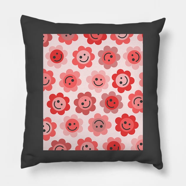 Pinker Pink Flower Happy Faces Pillow by gray-cat