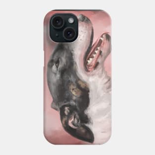 A Painting of a Black and White Bull Terrier on Pink Background Phone Case