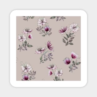 Spring translucent flowers and leaves watercolor pattern. Astrantia Major romantic bouquets. Great Masterwort composition Magnet