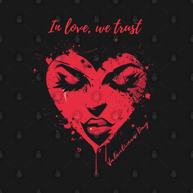 In love, we trust. A Valentines Day Celebration Quote With Heart-Shaped Woman by DivShot 