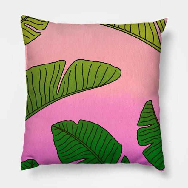 Banana Leaves Palm tree Summer Tropical Pattern Pillow by Trippycollage