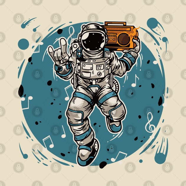 astronaut holding radio dancing by Mako Design 