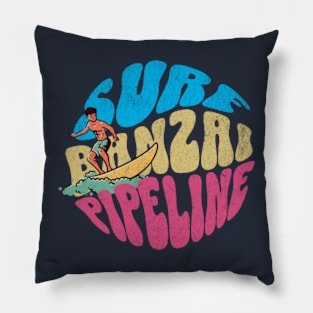 Surf Banzai Pipeline North Shore Oahu Hawaii Vintage Pillow