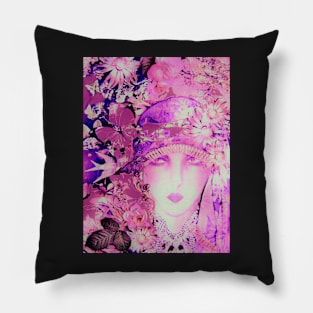 FUSCHIA PINK ART DECO FLAPPER FLORAL 70S COLLAGE POSTER PRINT Pillow