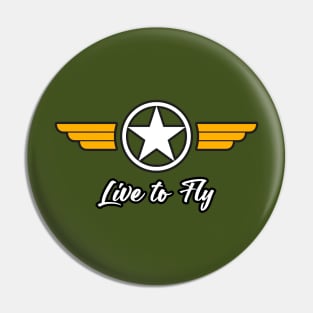 Live to fly military symbol with golden wings Pin