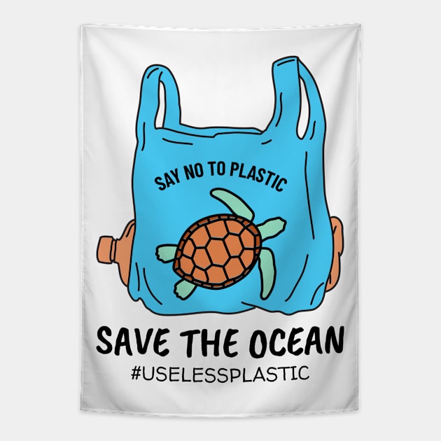 SAVE THE OCEAN - SEA TURTLE, save the turtles, save the earth, environment, activist - Light Colors Tapestry by PorcupineTees