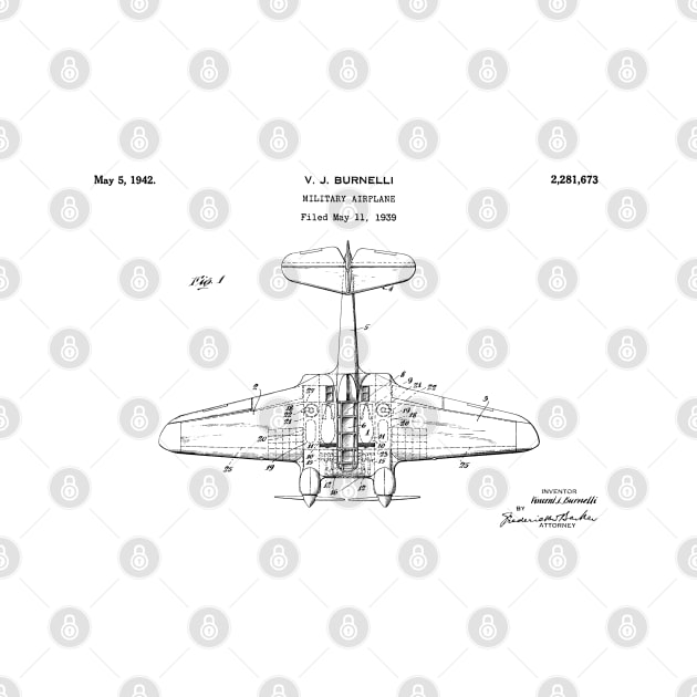 Military Airplane - 1939 Burnelli Patent Drawing - B by SPJE Illustration Photography