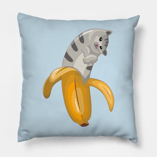 Cute Banana Gray Tabby Cat Pillow by Acho Underpeak