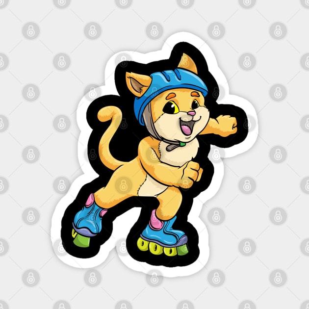 Cat as Inline skater with Inline skates and Helmet Magnet by Markus Schnabel