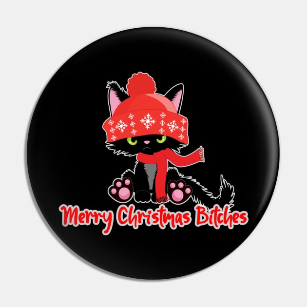 Merry Chrismas Bitches Cranky Cat Pin by ThinkLMAO