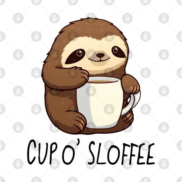 Cute Funny "Cup o' Sloffee" Sloth Drawing by MugsForReal