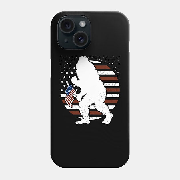 Bigfoot American Flag 4th Of july Retro Phone Case by Tesszero