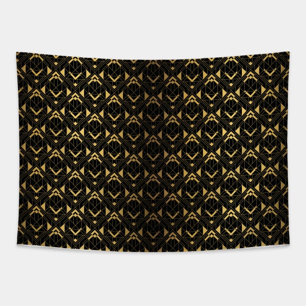 Black and Gold Vintage Art Deco Diagonal Diamond Geometric Repeat Tapestry by podartist