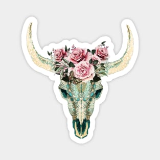 Cow Skull and floral roses crown, boho, bull skull, watercolor style and mandala decorations Magnet