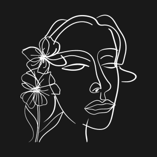 Lines Face and Flower light T-Shirt