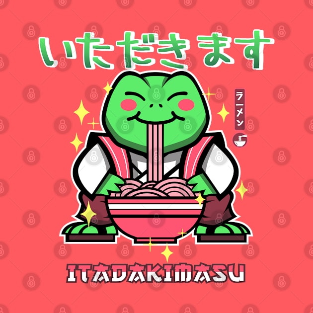 Kawaii Frog Eating Ramen by inkonfiremx