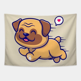 Cute Pug Dog Running Cartoon Tapestry