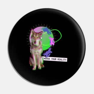 Wolf Dog Reality Vaporwave Party Techno Glitch Pin