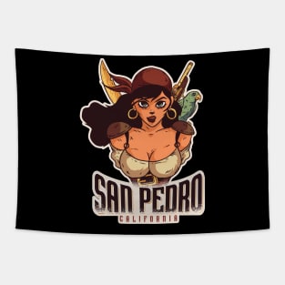 San Pedro California Pirate Girl Tapestry