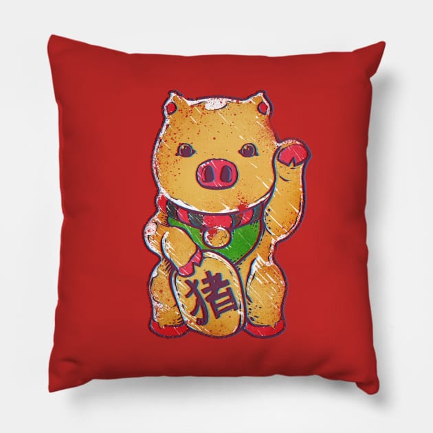 Piggy Maneki Neko Pillow by FunkyHusky