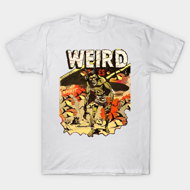 Chained Zombie Monster at The Bottom of The Sea. Cover Comic Weird Tales Swamp Spirit, Shark and Fish T-Shirt